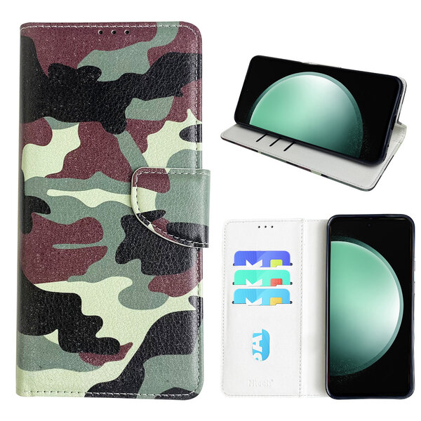 Ntech Hoesje geschikt voor Samsung Galaxy S23 FE Bookcase met camouflage print