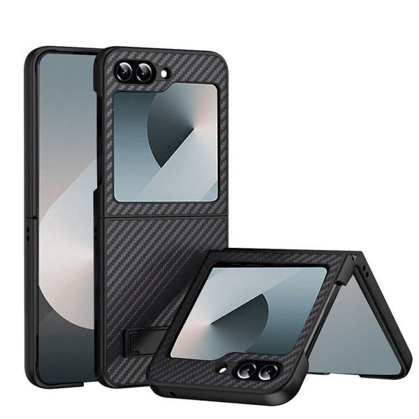 Ntech Hoesje Geschikt voor Samsung Galaxy Z Flip 7 FE - Flip 6 backcover fiber carbon - Zwart