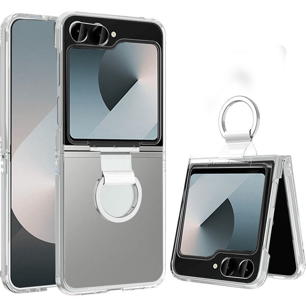 Ntech Hoesje Geschikt voor Samsung Galaxy Z Flip 6 backcover met Ringhouder transparant
