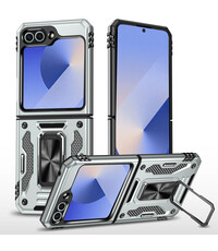 Ntech Samsung Galaxy Z Flip 6 hoesje met Ringhouder - Zilver
