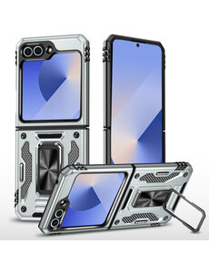 Ntech Samsung Galaxy Z Flip 6 hoesje met Ringhouder - Zilver