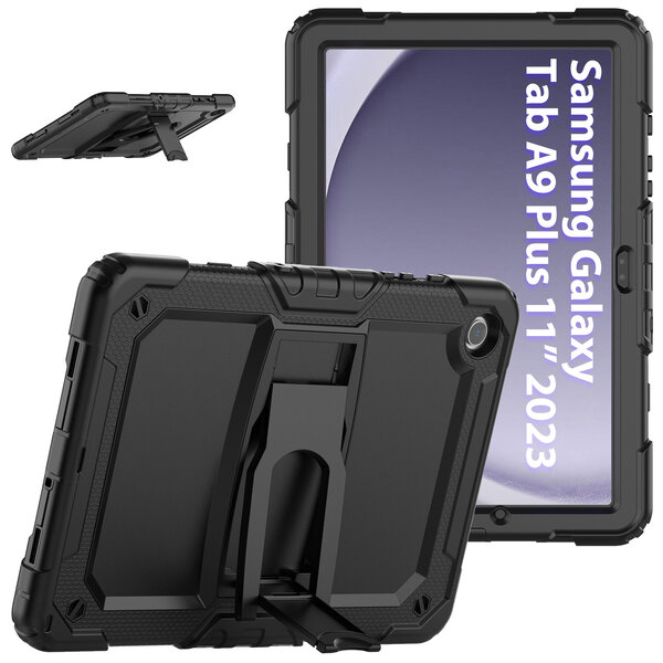 Ntech Tablet Hoes Geschikt voor Samsung Galaxy Tab A9 Plus / A11 Plus hoes Zwart - Rugged Backcover met kickstand