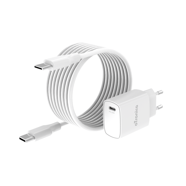 oTronica Otronica USB C Adapter 20W snellader met USB C naar USB C kabel 1M Geschikt voor Samsung Galaxy Flip 6 / Fold 6 / A35 / A15 / A14 / A55 / Flip 5 / Fold 5 / S24 / S24 Ultra / S23 / S23 ultra / S21 Ultra/ iPhone 15 / 15 Pro / 15 Pro max / S20 / S23 FE