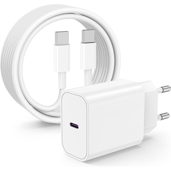 oTronica oTronica USB C Adapter 30W snellader met usb c naar usb c 1M Geschikt voor Samsung Galaxy Flip 6 / 5 / Fold 5/6 / A35 / A16 / A15 / A14 / A55  / S25 / S25 Plus / S25 Ultra / S24 FE / S24 / S24 Ultra / S23 / S23 ultra / iPhone 15 / 15 Pro / S20 / S23