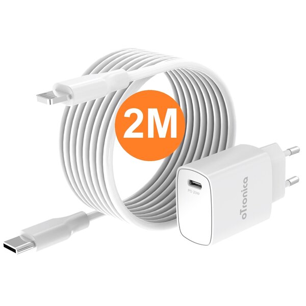oTronica Otronica USB C Adapter - 20W USB C Adapter met 2M USB-C naar Lightning Kabel - Geschikt voor iPhone 11 / 11 Pro Max / 12 / 12 Pro / 12 Pro Max / 13 / 13 Pro / 13 Pro max / 13 Mini / 14 / 14 Pro / 14 Plus / 14 Pro Max