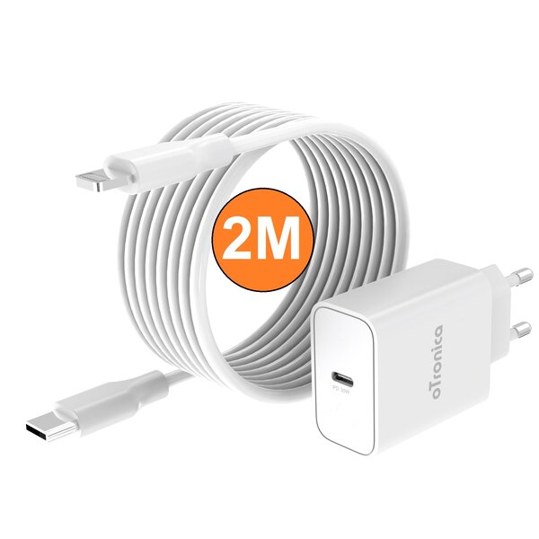 oTronica Otronica USB C Adapter - 30W USB C Adapter met 2M USB-C naar Lightning Kabel - Geschikt voor iPhone 11 / 11 Pro Max / 12 / 12 Pro / 12 Pro Max / 13 / 13 Pro / 13 Pro max / 13 Mini / 14 / 14 Pro / 14 Plus / 14 Pro Max