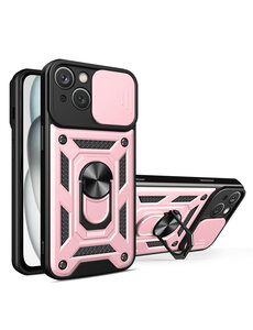 Ntech iPhone 15 Plus Ring hoesje met Ringhouder en camera schuifje Rosegoud