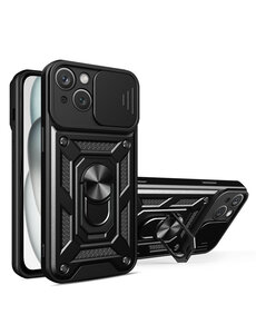 Ntech iPhone 15 Plus Ring hoesje met Ringhouder en camera schuifje Zwart