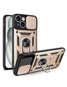 Ntech iPhone 15 Plus Ring hoesje met Ringhouder en camera schuifje Goud