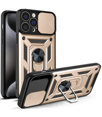 Ntech iPhone 15 Pro Ring hoesje met Ringhouder en camera schuifje Goud