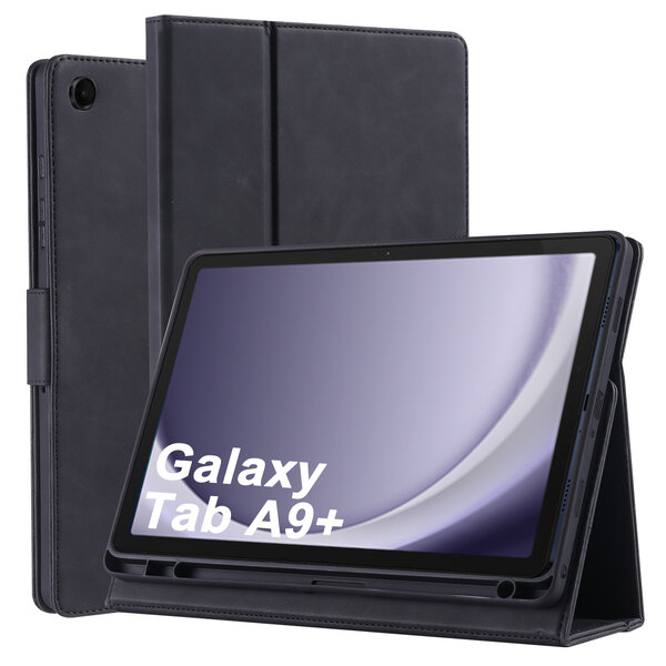 oTronica Otronica Hoes geschikt voor Samsung Galaxy Tab A9 Plus / A11 Plus Zwart - Samsung A9 Plus hoes bookcase met Stylus Pen Houder premium leren cover