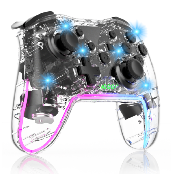 Ntech Ntech Switch Controller -Geschikt voor Switch/Lite/OLED Controller, Switch Pro Controller - Transparant - RGB Verlichting - Gaming Accesoires - Turbo - Macro
