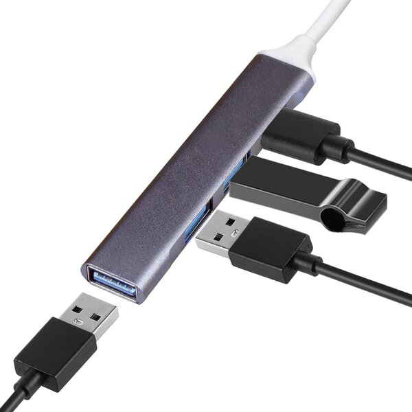 Ntech Ntech USB 3.0 Hub - USB Splitter - 4 extra USB 3.0 A Poorten - USB C Hub - USB-C Multiport Hub - 5 Gbps - Aluminium - Grijs