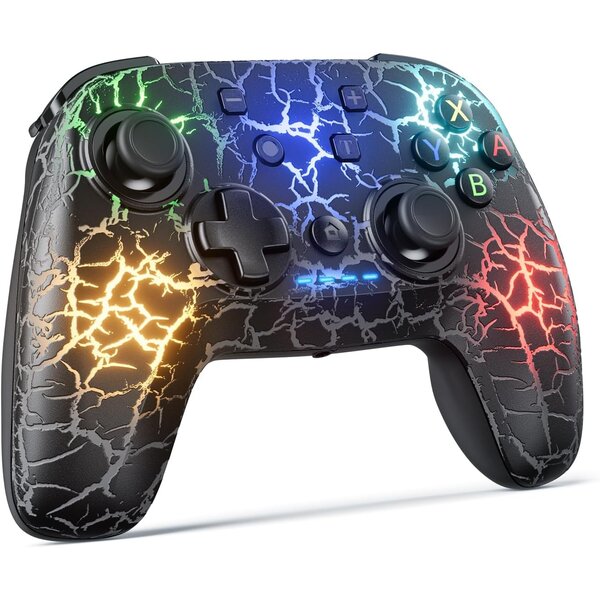 Ntech Ntech Switch Controller - Geschikt voor Switch Pro Controller/Switch/Lite/OLED met Cool RGB Crack Zwart - Gaming Accesoires Turbo - Macro