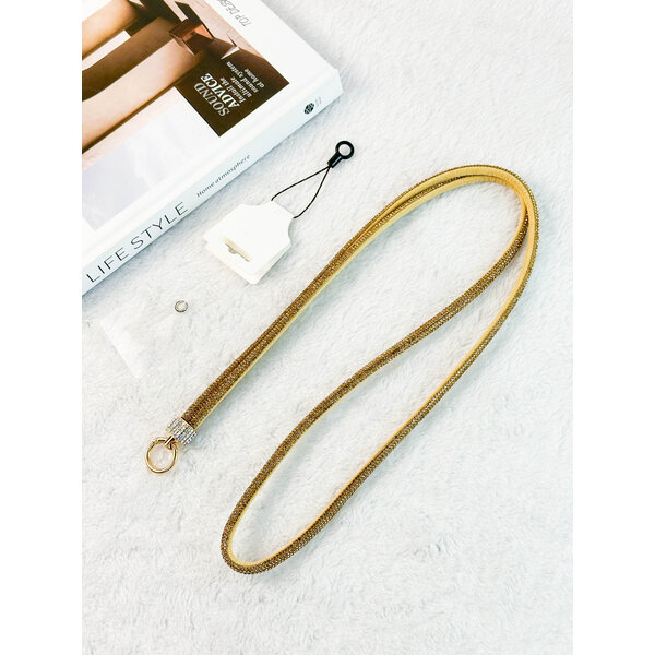 Ntech Ntech Telefoonkoord Kristal  Goud - Verstelbare Telefoonketting 1.2m - Universeel Koord Geschikt voor samsung , iPhone, Moto, LG, xiaomi, Telefoon