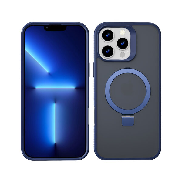 Ntech Hoesje Geschikt voor iPhone 13 Pro Max Magsafe hoesje Blauw -  Mat Transparant hard case - Magnetic Ring Houder hoesje