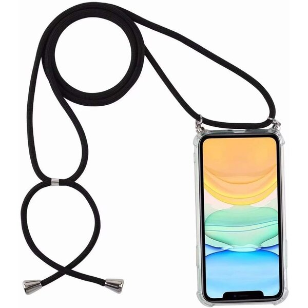 Ntech Hoesje met koord Geschikt voor iPhone 15 Hoesje - transparant siliconen shockproof backcover case