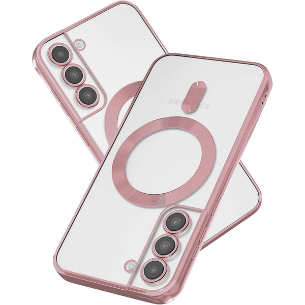 oTronica oTronica Hoesje aanstellen voor Samsung Galaxy S22 met Magnetisch Ring en Camera Lensbeschermer - backcover – Transparant/Rosegoud