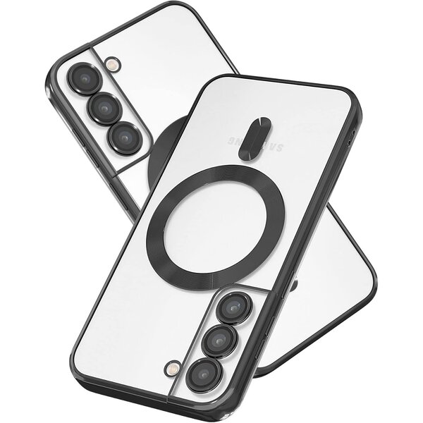 oTronica oTronica Hoesje aanstellen voor Samsung Galaxy S22 met Magnetisch Ring en Camera Lensbeschermer - backcover – Transparant/Zwart