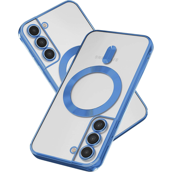 oTronica oTronica Hoesje aanstellen voor Samsung Galaxy S22 Plus met Magnetisch Ring en Camera Lensbeschermer - backcover – Transparant/Bluaw