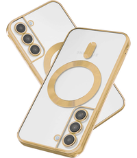 oTronica oTronica Hoesje aanstellen voor Samsung Galaxy S22 Plus met Magnetisch Ring Transparant/Goud