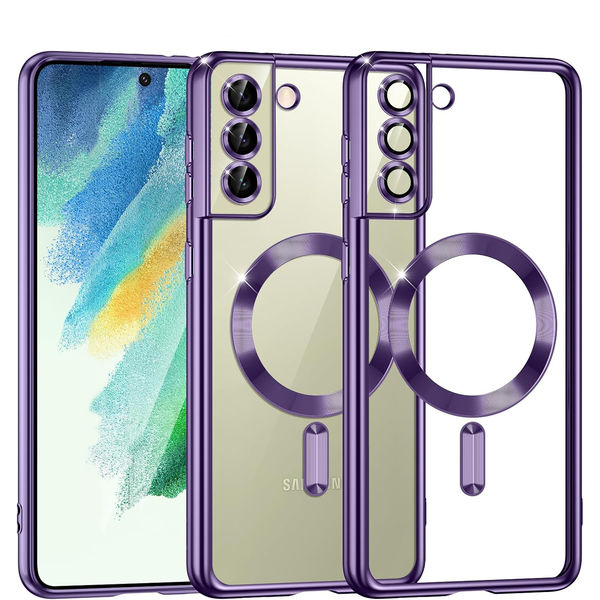 oTronica oTronica Hoesje aanstellen voor Samsung Galaxy S22 Plus met Magnetisch Ring en Camera Lensbeschermer - backcover – Transparant/Paars
