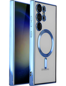 oTronica oTronica Hoesje aanstellen voor Samsung Galaxy S22 Ultra met Magnetisch Ring Transparant/Blauw