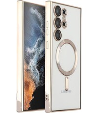 oTronica oTronica Hoesje aanstellen voor Samsung Galaxy S22 Ultra met Magnetisch Ring Transparant/Goud