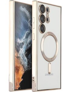 oTronica oTronica Hoesje aanstellen voor Samsung Galaxy S22 Ultra met Magnetisch Ring Transparant/Goud