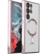 oTronica oTronica Hoesje aanstellen voor Samsung Galaxy S22 Ultra met Magnetisch Ring Transparant/Rosegoud