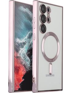 oTronica oTronica Hoesje aanstellen voor Samsung Galaxy S22 Ultra met Magnetisch Ring Transparant/Rosegoud