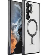 oTronica oTronica Hoesje aanstellen voor Samsung Galaxy S22 Ultra met Magnetisch Ring Transparant/Zwart