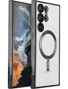 oTronica oTronica Hoesje aanstellen voor Samsung Galaxy S22 Ultra met Magnetisch Ring Transparant/Zwart