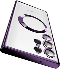 oTronica oTronica Hoesje aanstellen voor Samsung Galaxy S22 Ultra met Magnetisch Ring Transparant/Paars