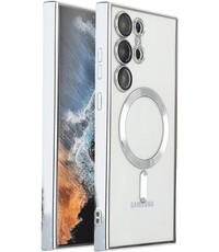 oTronica oTronica Hoesje aanstellen voor Samsung Galaxy S22 Ultra met Magnetisch Ring Transparant/Zilver