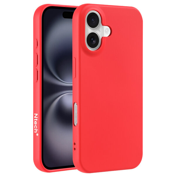 Ntech Hoesje Geschikt voor iPhone 16 Plus – Zacht siliconen liquid backcover – Rood