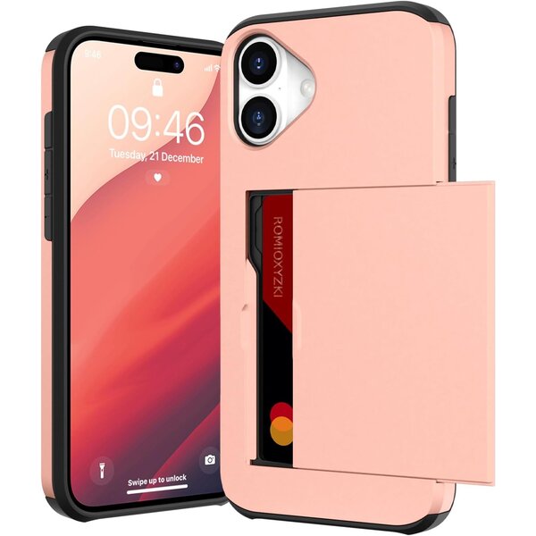 Ntech  Hoesje Geschikt voor iPhone 16 Plus Hoesje Rose Goud - shockproof Backcover met pasjeshouder  - Ruimte voor 2 pasjes