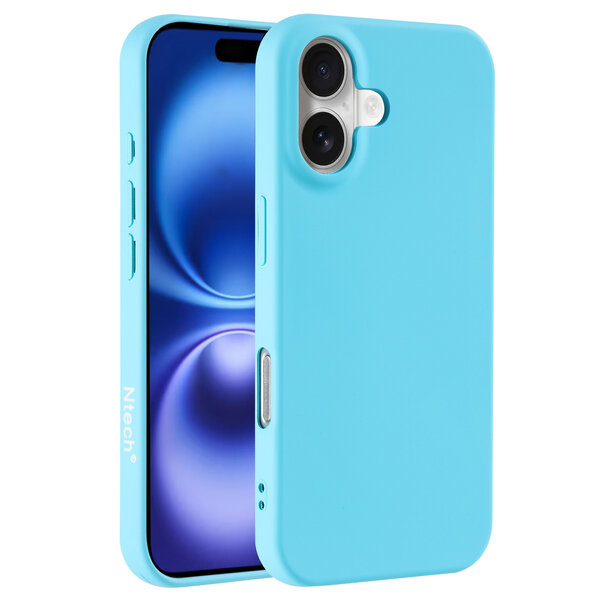 Ntech Hoesje Geschikt voor iPhone 16 – Zacht siliconen liquid backcover – Licht Blauw