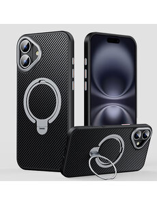 Ntech Hoesje geschikt voor iPhone 16 Plus Magsafe met Carbon uitvoering - Zwart