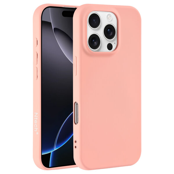 Ntech Hoesje Geschikt voor iPhone 16 Pro – Zacht siliconen liquid backcover – Licht Roze