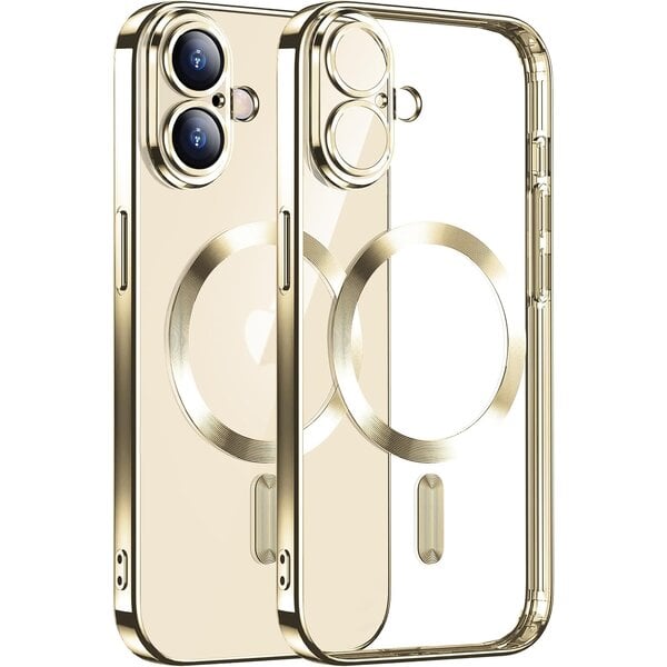 Ntech Hoesje Geschikt voor iPhone 16 Magsafe hoes - Lens beschermer – backcover – Transparant/Goud