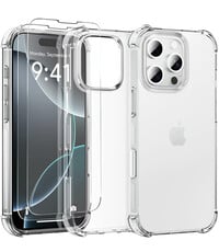 Ntech Hoesje Geschikt voor iPhone 16 Pro Transparant Anti Shock silicone met Screenprotectors 2 stuks