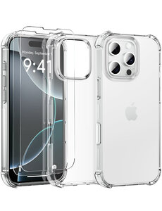 Ntech Hoesje Geschikt voor iPhone 16 Pro Transparant Anti Shock silicone met Screenprotectors 2 stuks