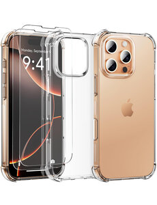 Ntech Hoesje Geschikt voor iPhone 16 Pro Max Transparant Anti Shock silicone met Screenprotectors 2 stuks