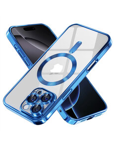 Ntech Hoesje Geschikt voor iPhone 16 Pro Max Magsafe hoes – Transparant/Blauw