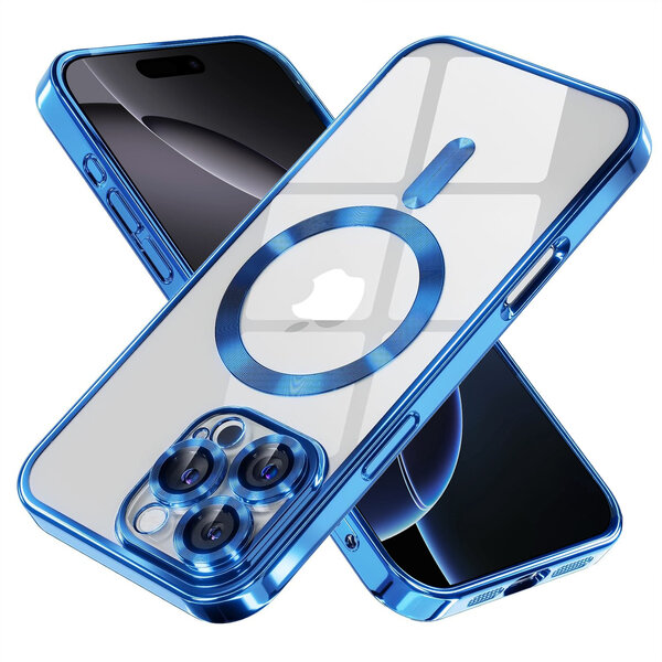 Ntech Hoesje Geschikt voor iPhone 16 Pro Max Magsafe hoes - Lens beschermer – backcover – Transparant/Blauw