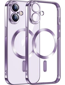 Ntech Hoesje Geschikt voor iPhone 16 Plus Magsafe hoes – Transparant/Paars