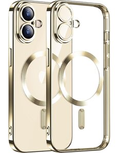 Ntech Hoesje Geschikt voor iPhone 16 Plus Magsafe hoes – Transparant/Goud