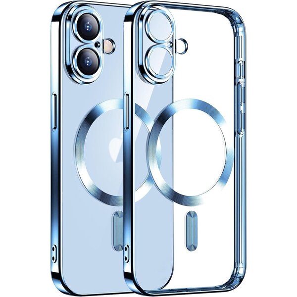 Ntech Hoesje Geschikt voor iPhone 16 Plus Magsafe hoes - Lens beschermer – backcover – Transparant/Blauw