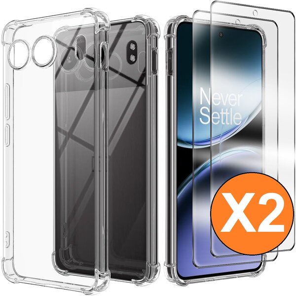 Ntech Hoesje geschikt voor OnePlus Nord 4 5G Hoesje transparant - Anti Shock silicone hoesje OnePlus Nord 4 case met 2 Pack Screenprotector tempered glass voor OnePlus Nord 4